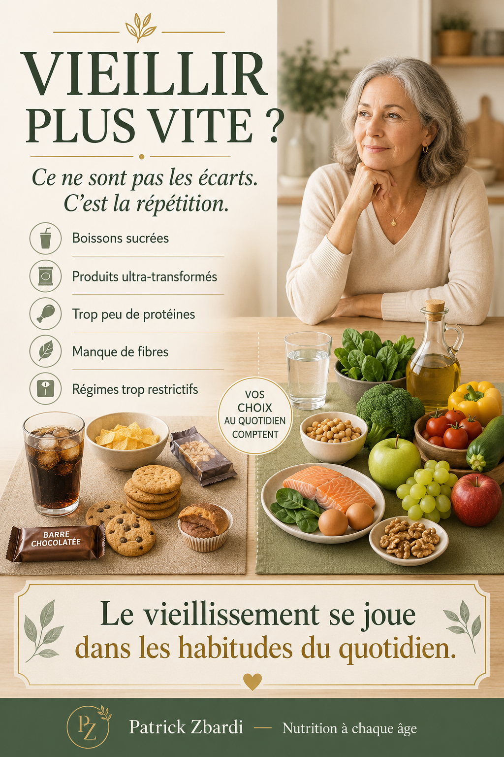 Quels aliments accélèrent le vieillissement ? Boissons sucrées, produits ultra-transformés, trop peu de protéines, manque de fibres, régimes trop restrictifs
